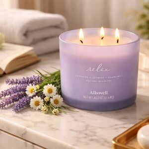 Swell Relax Lavender Scented 4 Wick Candle - Purple